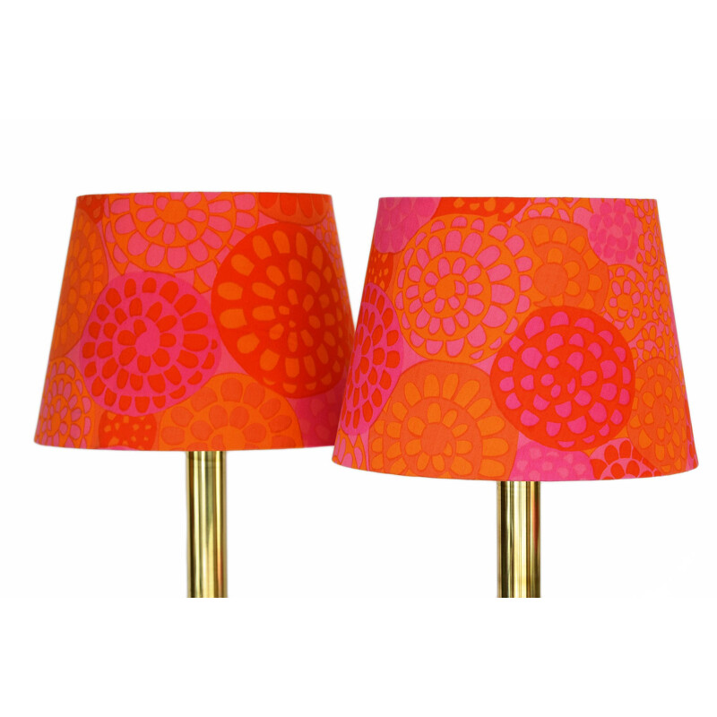 Pair of vintage brass table lamps with custom shades, 1960