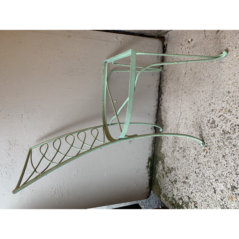 Pair of vintage green lacquered metal chairs by René Prou