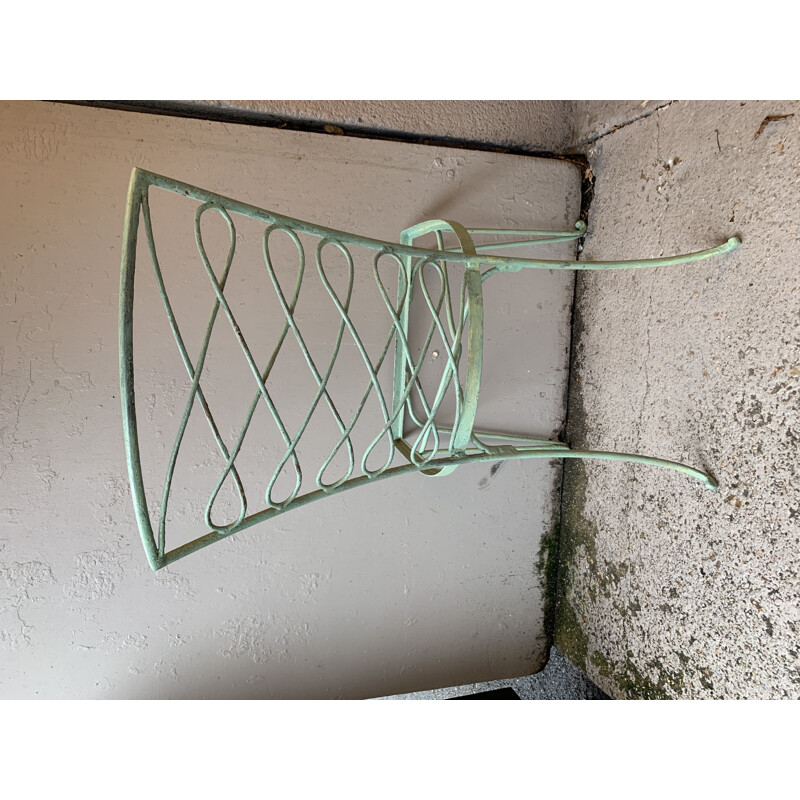 Pair of vintage green lacquered metal chairs by René Prou