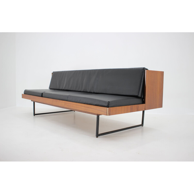 Vintage minimalist sofa or daybed in black leatherette ,Czechoslovakia, 1970s 