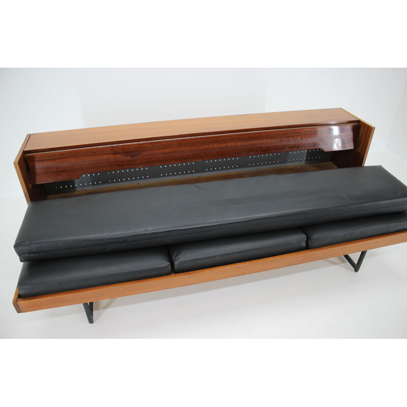 Vintage minimalist sofa or daybed in black leatherette ,Czechoslovakia, 1970s 