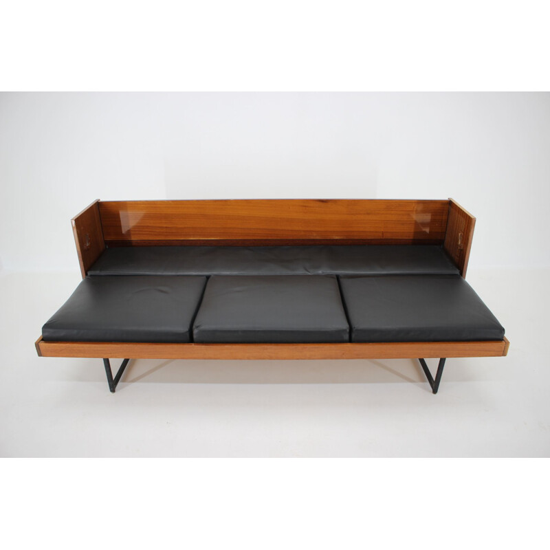 Vintage minimalist sofa or daybed in black leatherette ,Czechoslovakia, 1970s 