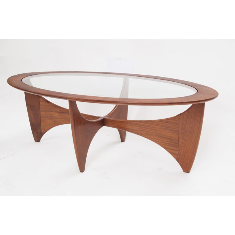 Table basse ovale "Astro" en teck et verre - 1960 