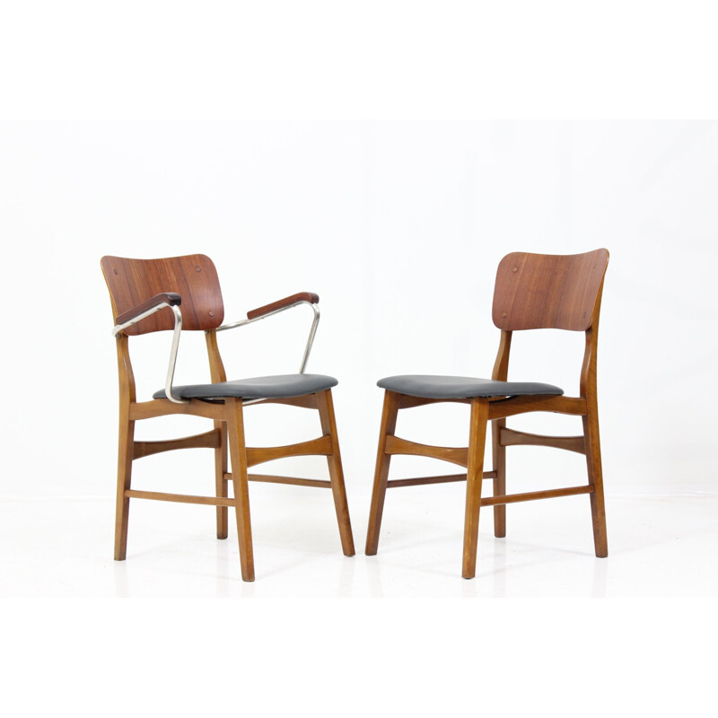 Set of 6 teak, beech and leather chairs, Ib KOFOD-LARSEN - 1950s