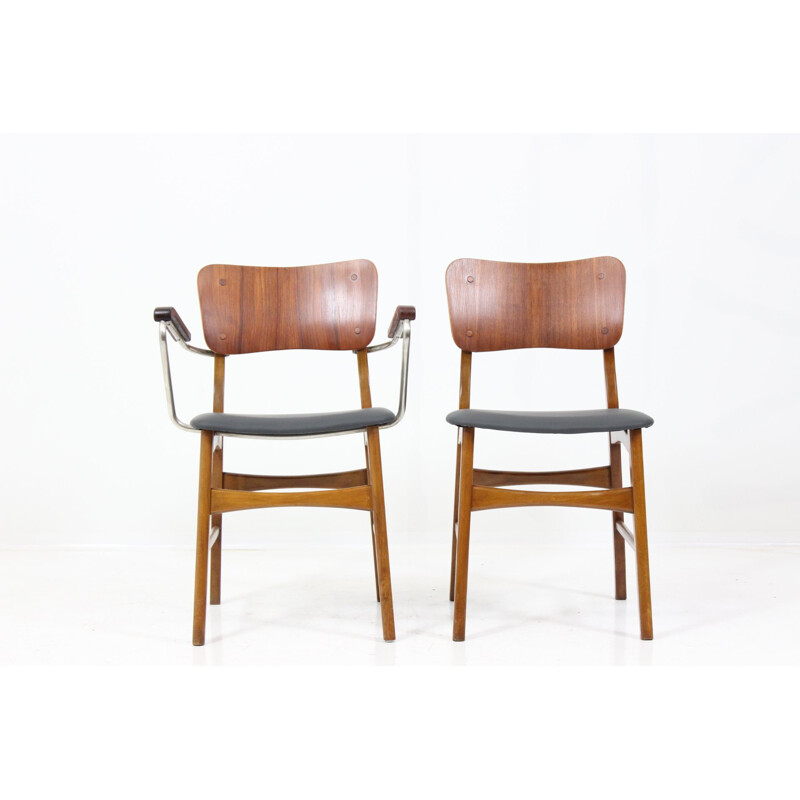 Set of 6 teak, beech and leather chairs, Ib KOFOD-LARSEN - 1950s