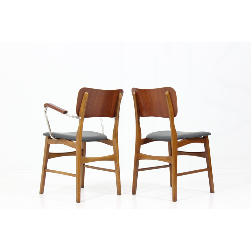 Set of 6 teak, beech and leather chairs, Ib KOFOD-LARSEN - 1950s