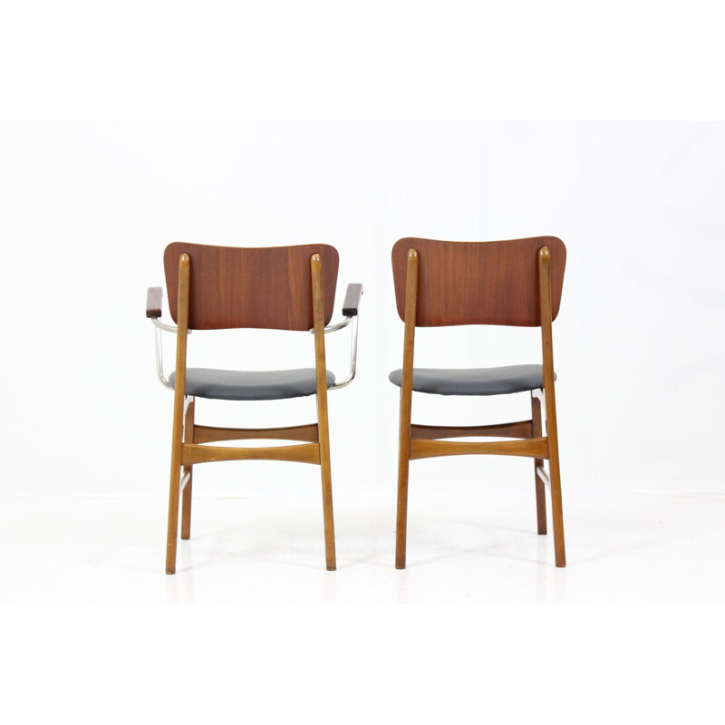 Set of 6 teak, beech and leather chairs, Ib KOFOD-LARSEN - 1950s