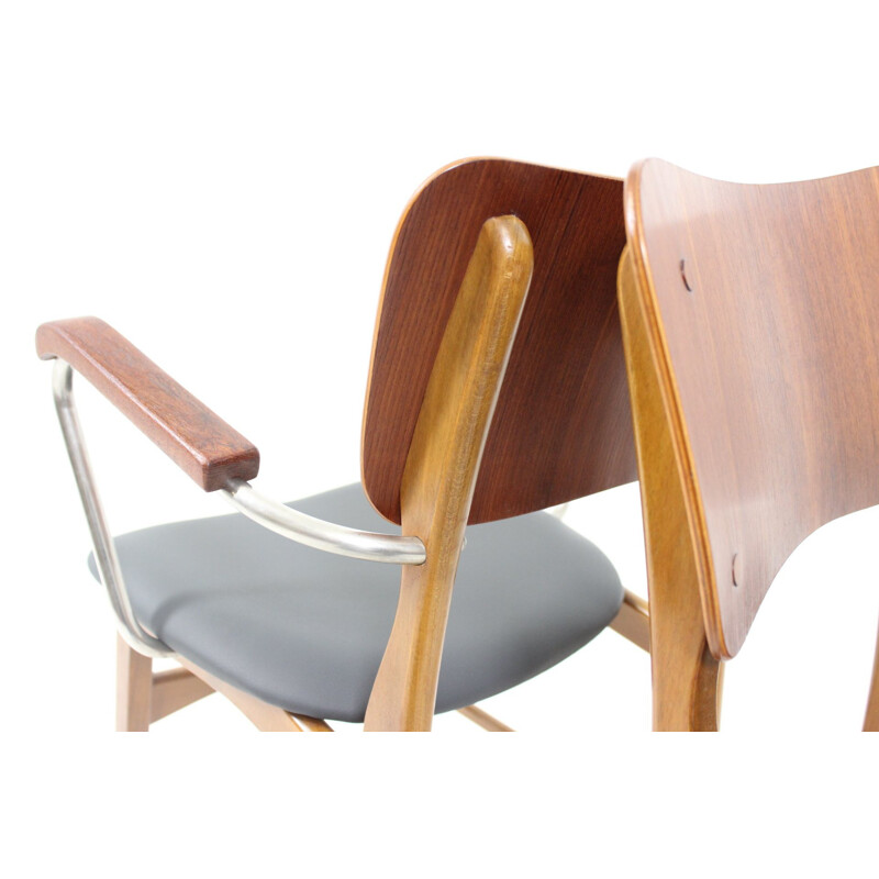 Set of 6 teak, beech and leather chairs, Ib KOFOD-LARSEN - 1950s