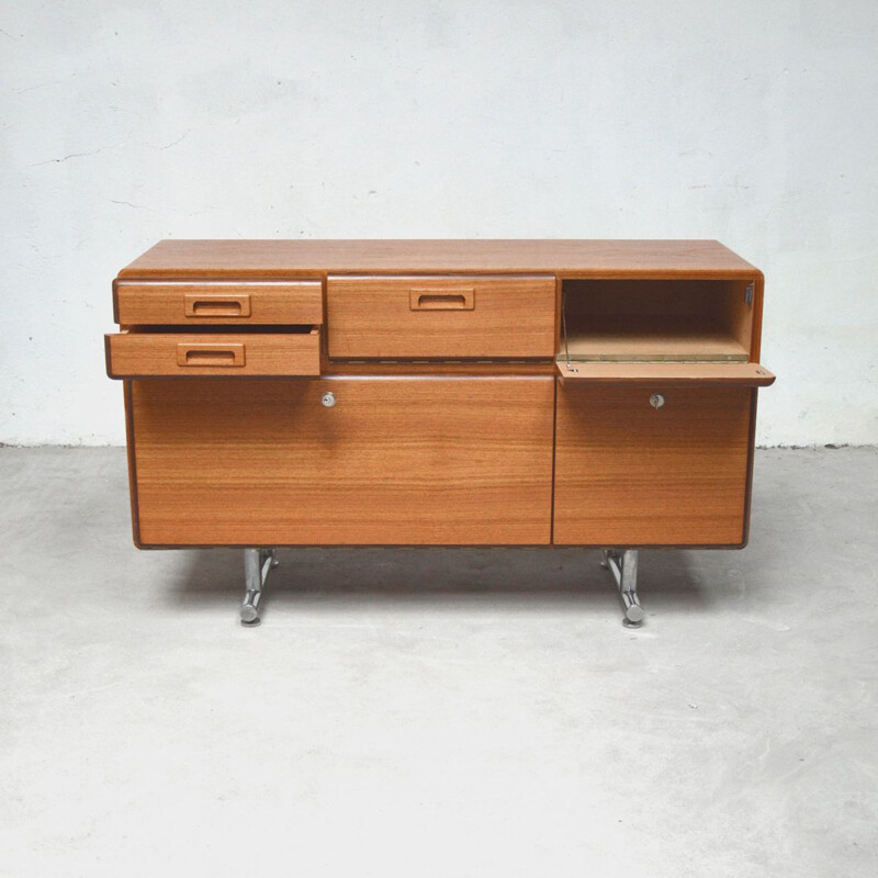 Vintage teak multimedia sideboard with chromed legs, Holland, 1960