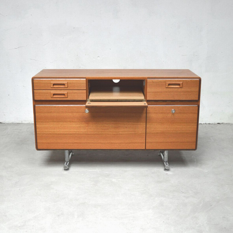 Vintage teak multimedia sideboard with chromed legs, Holland, 1960