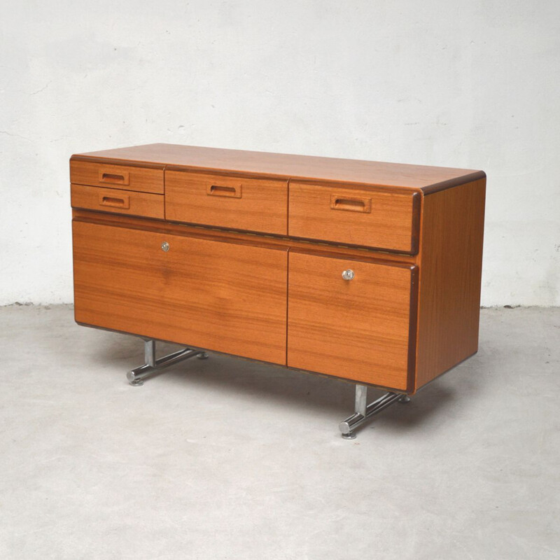 Vintage teak multimedia sideboard with chromed legs, Holland, 1960