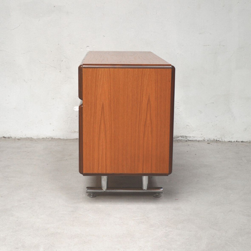 Vintage teak multimedia sideboard with chromed legs, Holland, 1960