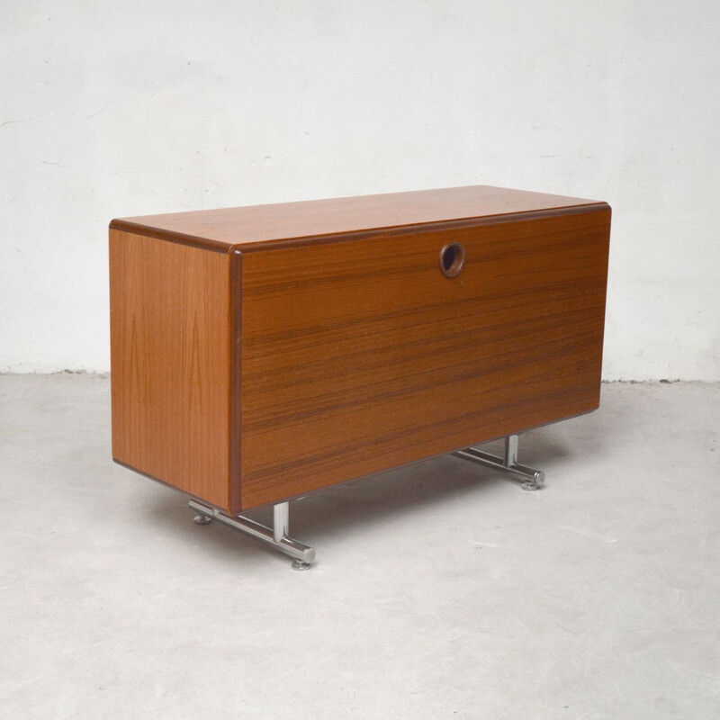 Vintage teak multimedia sideboard with chromed legs, Holland, 1960