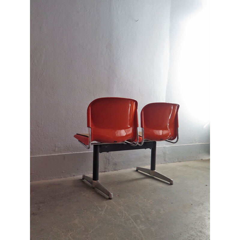 Pair of 2 vintage chairs in orange plastic and steel 1970