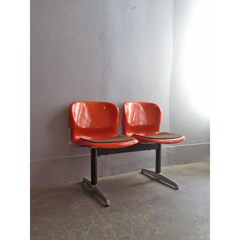 Pair of 2 vintage chairs in orange plastic and steel 1970