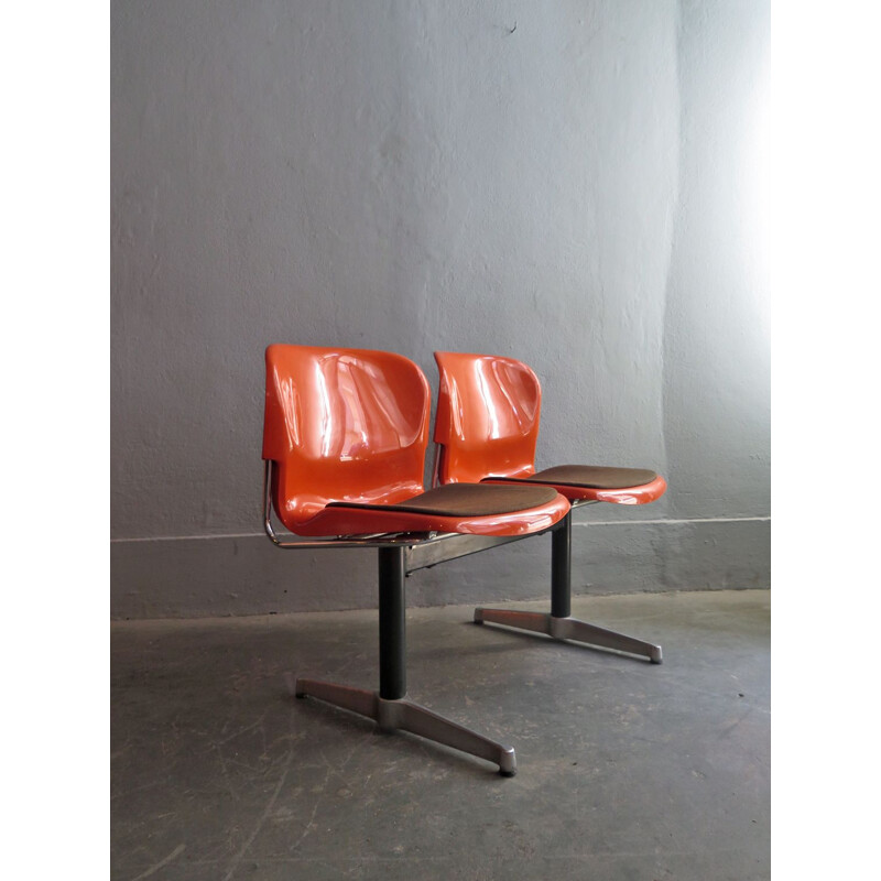 Pair of 2 vintage chairs in orange plastic and steel 1970