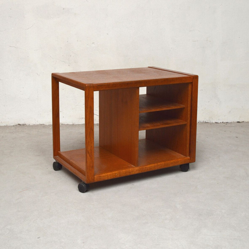 Vintage teak multimedia cabinet with wheels, 1960