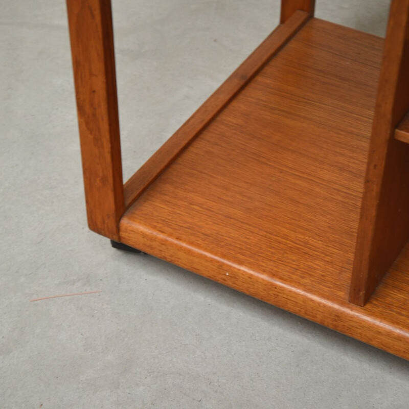 Vintage teak multimedia cabinet with wheels, 1960