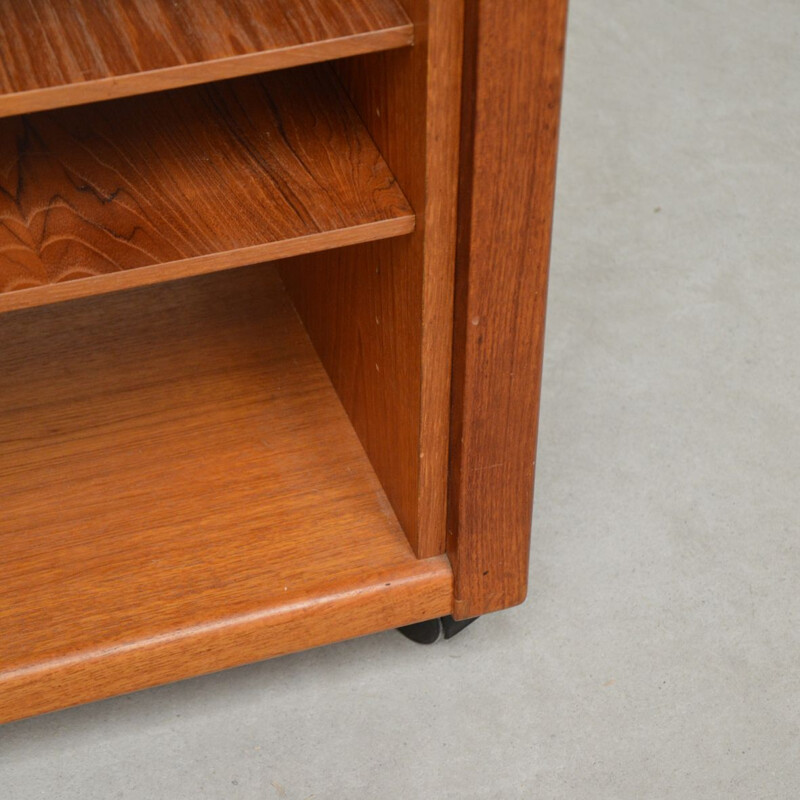 Vintage teak multimedia cabinet with wheels, 1960