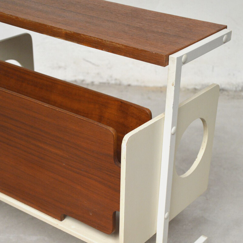 Vintage magazine table in metal and white lacquered wood, 1960
