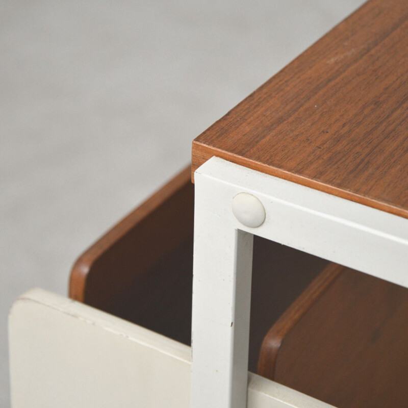 Vintage magazine table in metal and white lacquered wood, 1960