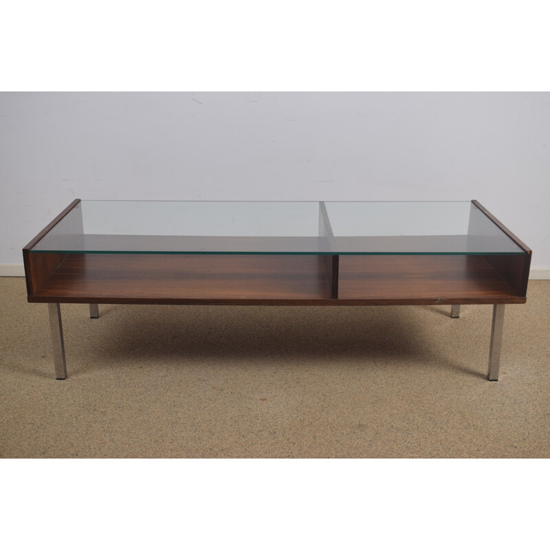 Vintage glass coffee table with chrome metal frame by Gelderland