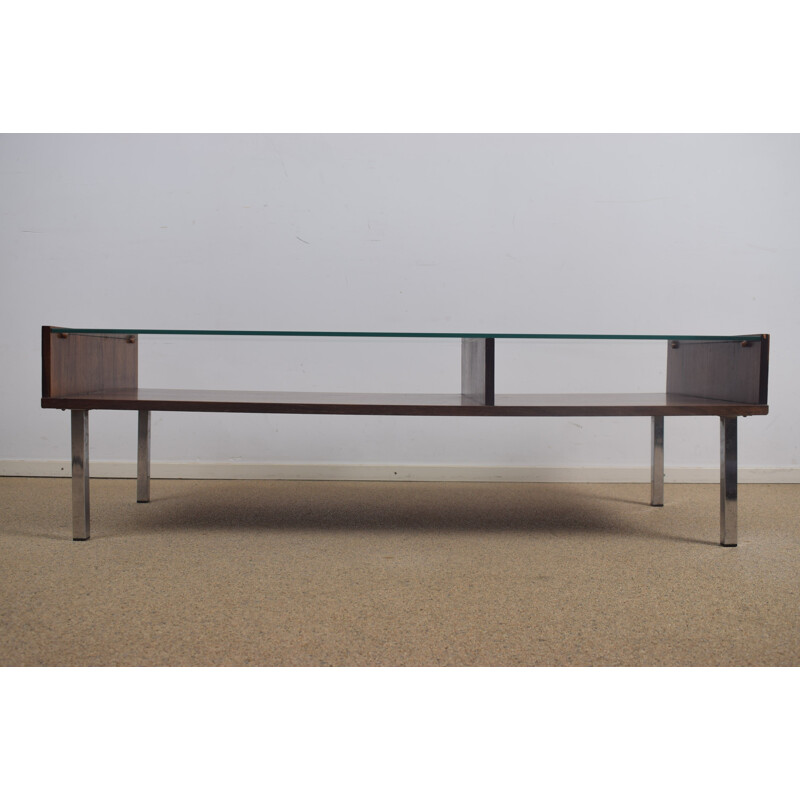 Vintage glass coffee table with chrome metal frame by Gelderland