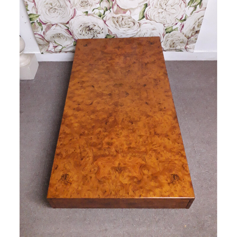 Rectangular vintage coffee table in burr elm wood