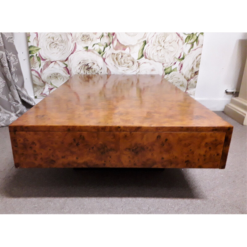 Rectangular vintage coffee table in burr elm wood