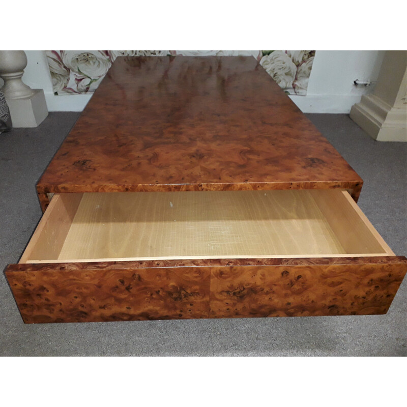Rectangular vintage coffee table in burr elm wood