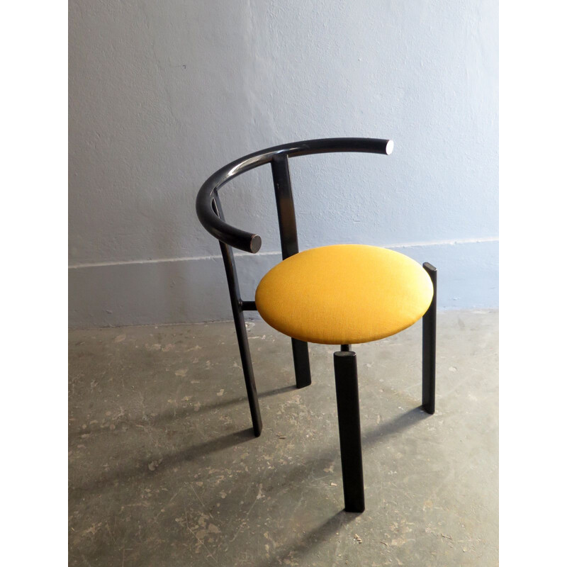 Vintage black iron and yellow fabric chair, 1980s