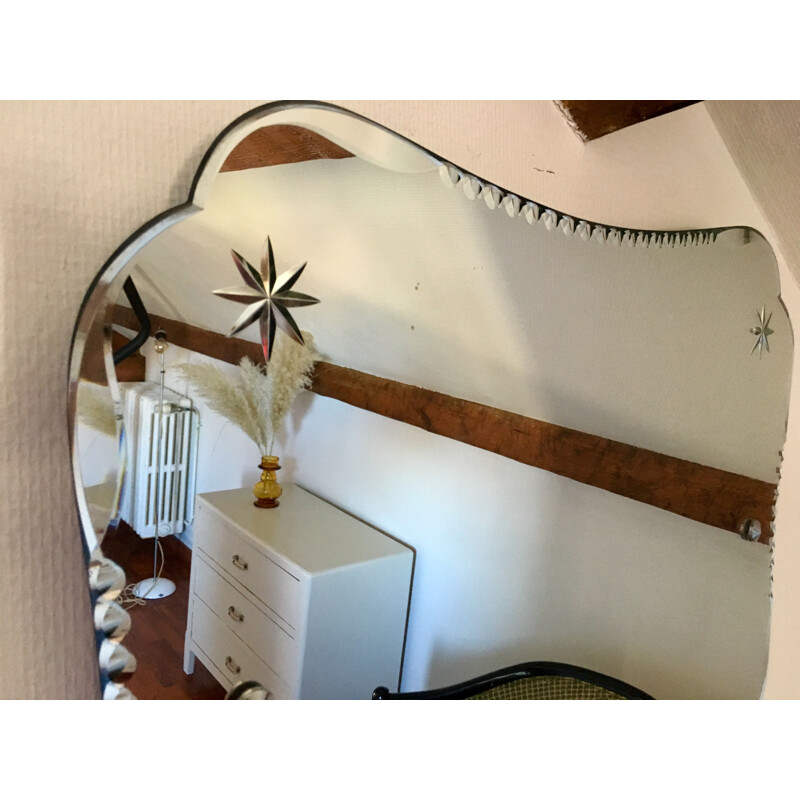 Vintage chiselled and bevelled mirror 1950