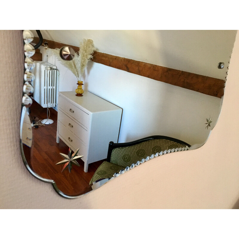 Vintage chiselled and bevelled mirror 1950