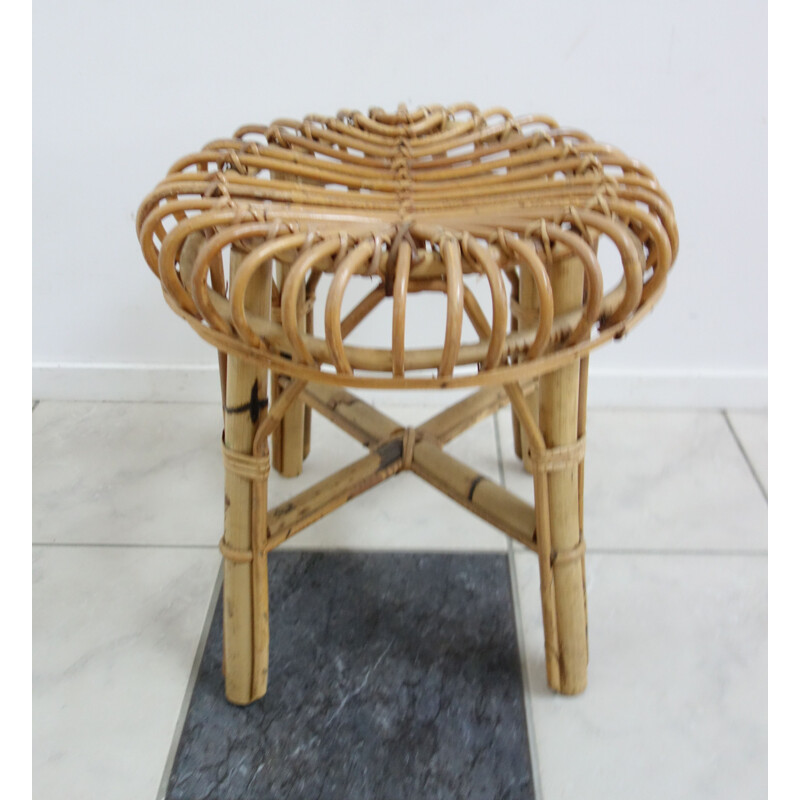 Vintage round wicker stool, Netherlands, 1970s