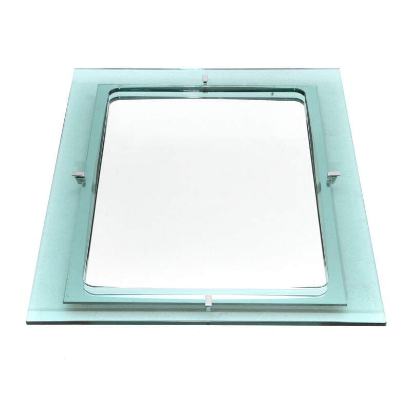 Vintage rechthoekige spiegel met Blu Nile glazen lijst, 1960