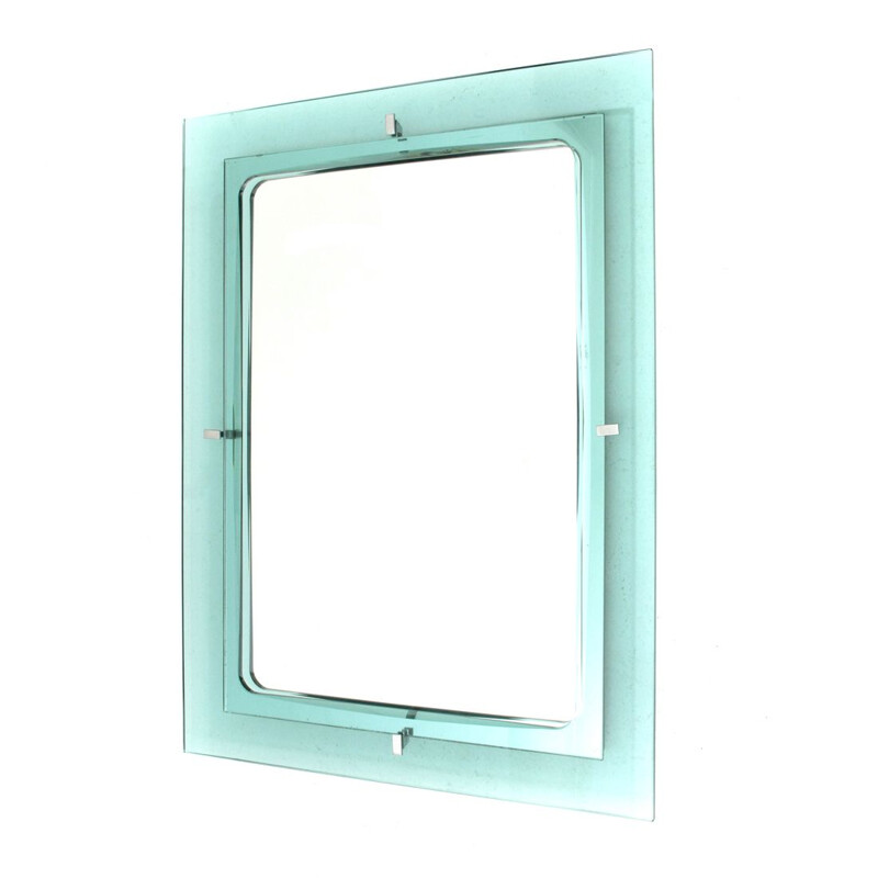 Specchio vintage rettangolare con cornice in vetro Blu Nile, 1960
