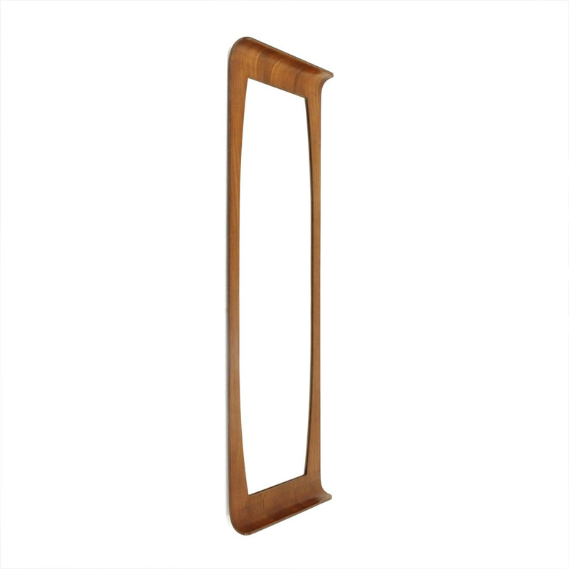 Vintage curved plywood frame teak mirror, 1960s