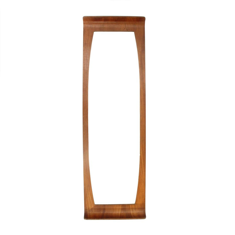 Specchio vintage in compensato curvato con cornice in teak, 1960