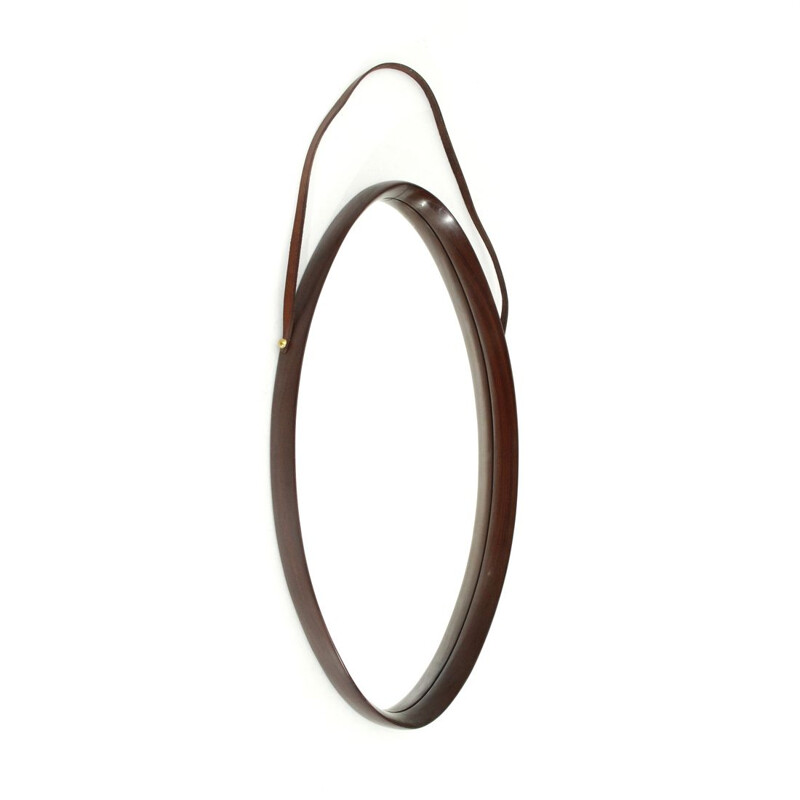 Vintage oval teak mirror, 1960s