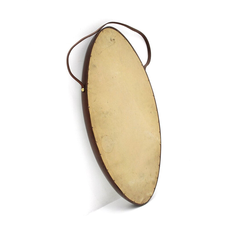 Vintage oval teak mirror, 1960s