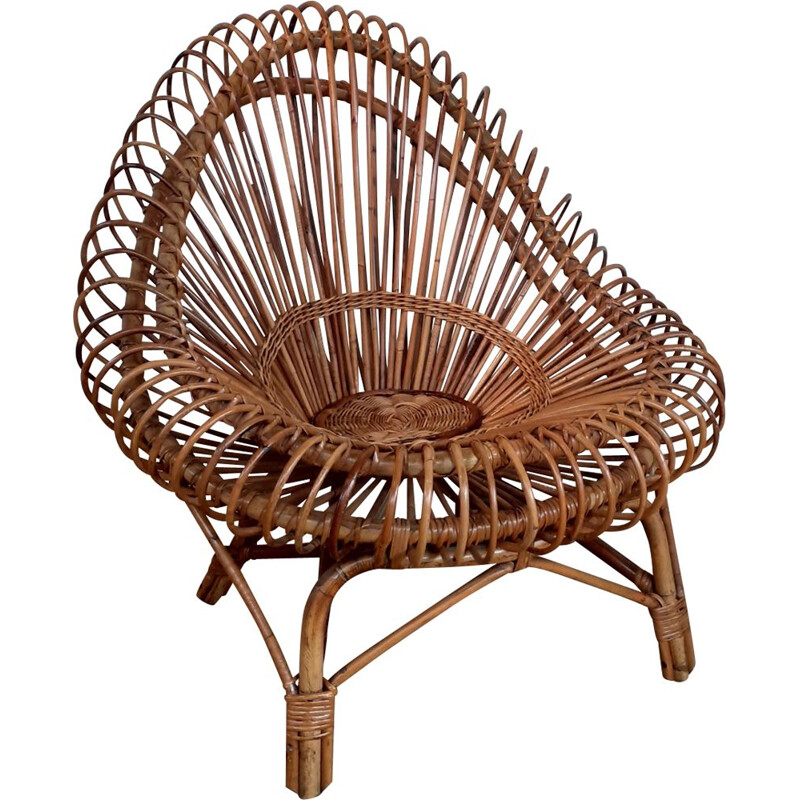 Vintage wicker armchair Rougier edition by Janine Abraham, 1950
