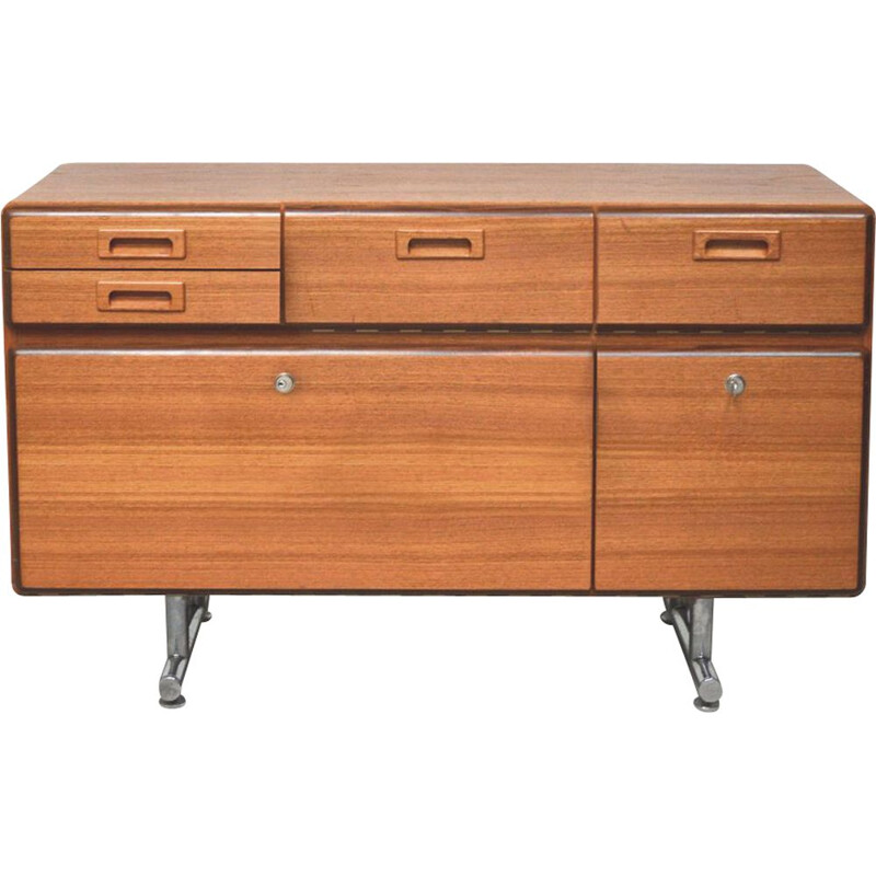 Vintage teak multimedia sideboard with chromed legs, Holland, 1960