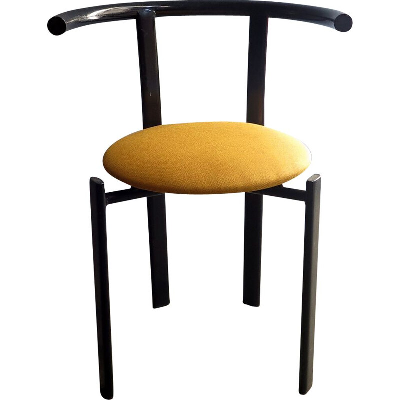 Vintage black iron and yellow fabric chair, 1980s