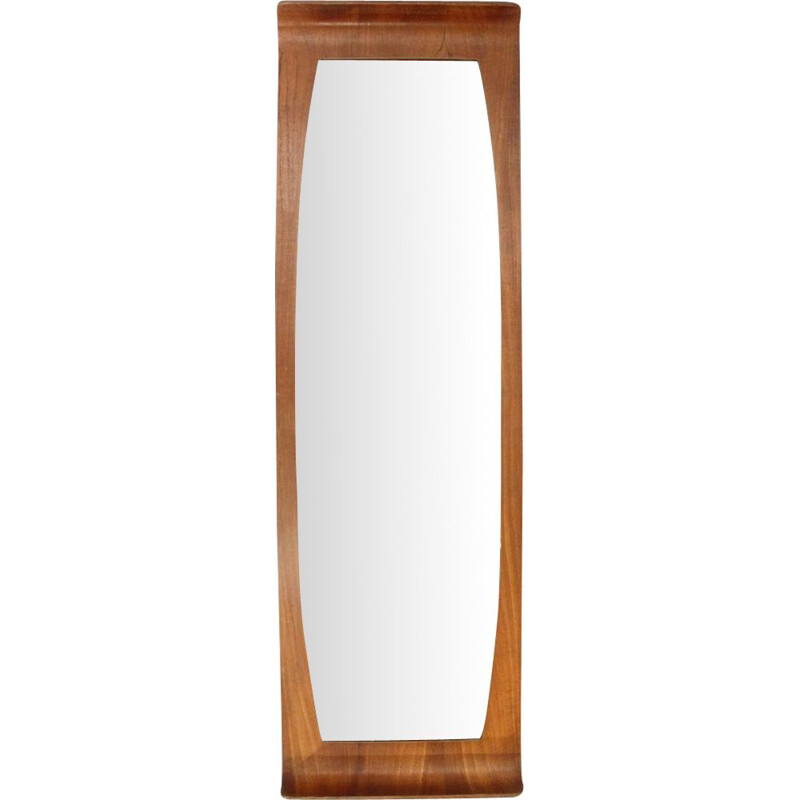 Vintage curved plywood frame teak mirror, 1960s