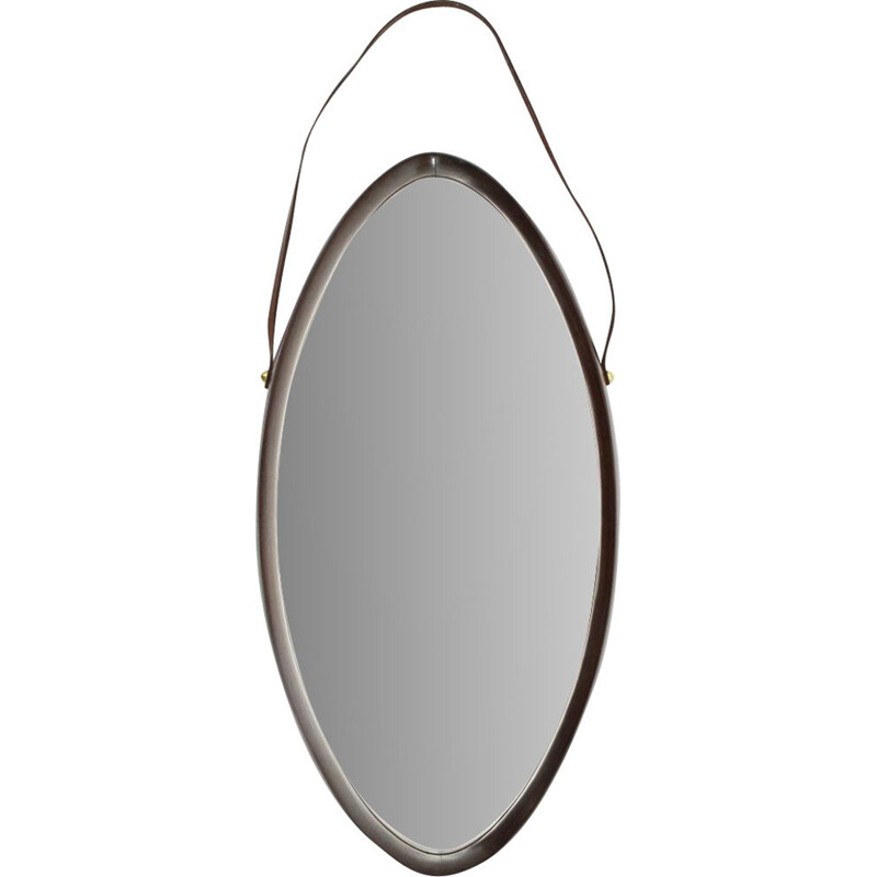 Vintage oval teak mirror, 1960s