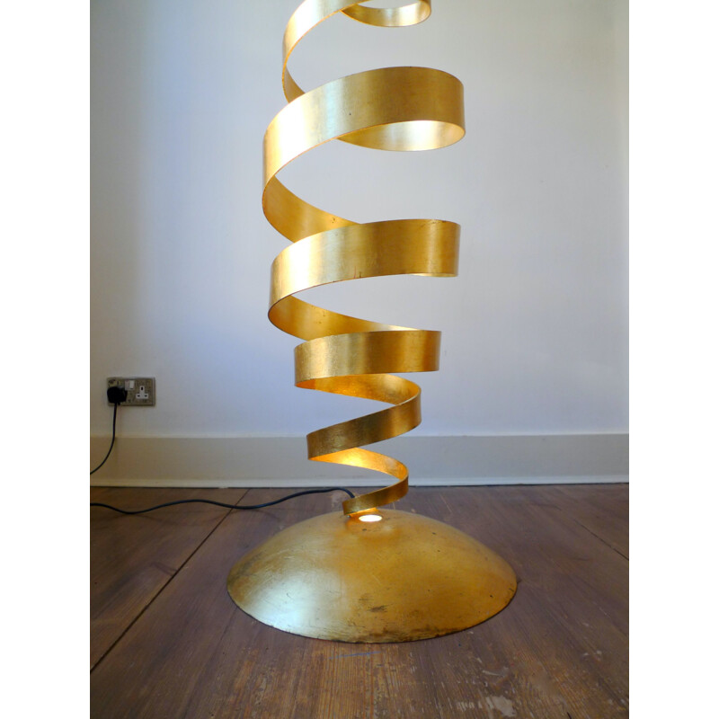 Lampadaire vintage en spirale dorée de Tom Dixon, 1989