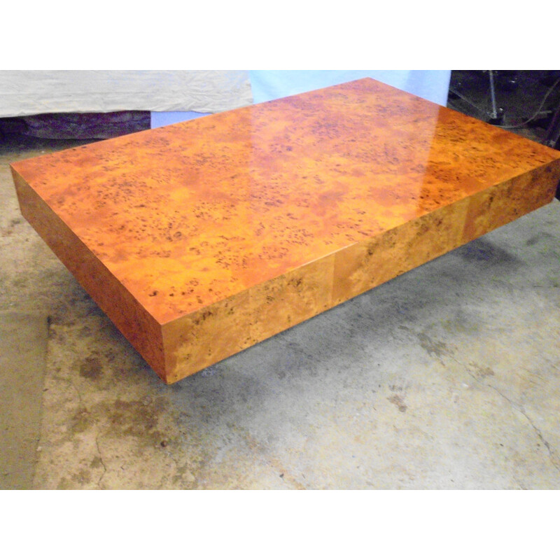 Vintage elm burr elm coffee table by Roche Bobois, 1970s