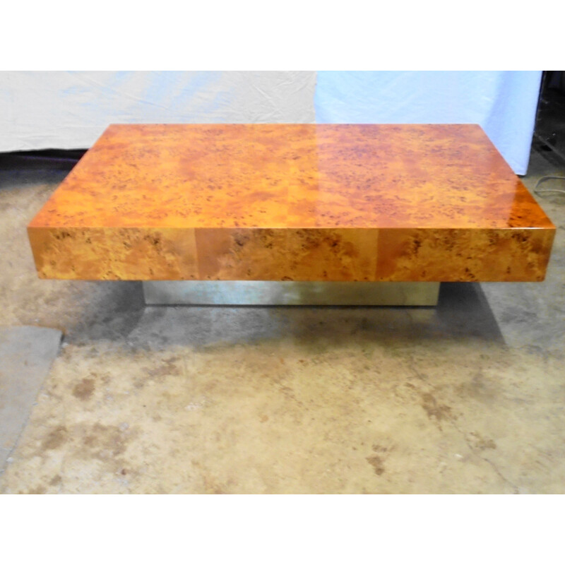 Vintage elm burr elm coffee table by Roche Bobois, 1970s