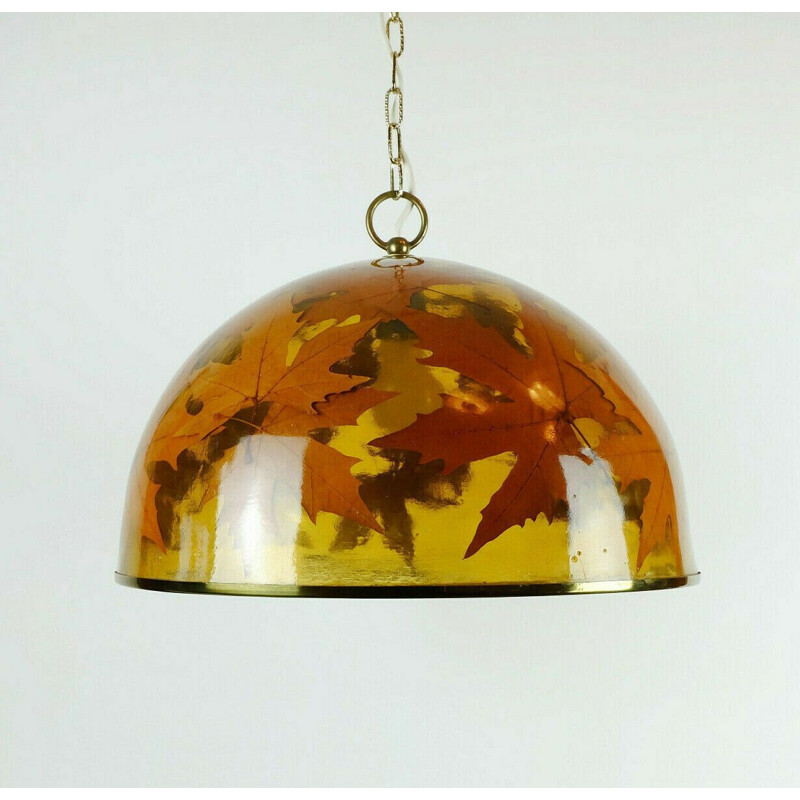 Vintage resin and brass pendant light, 1970s