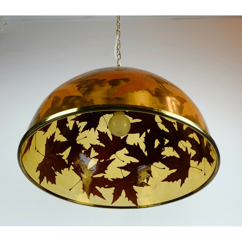 Vintage resin and brass pendant light, 1970s